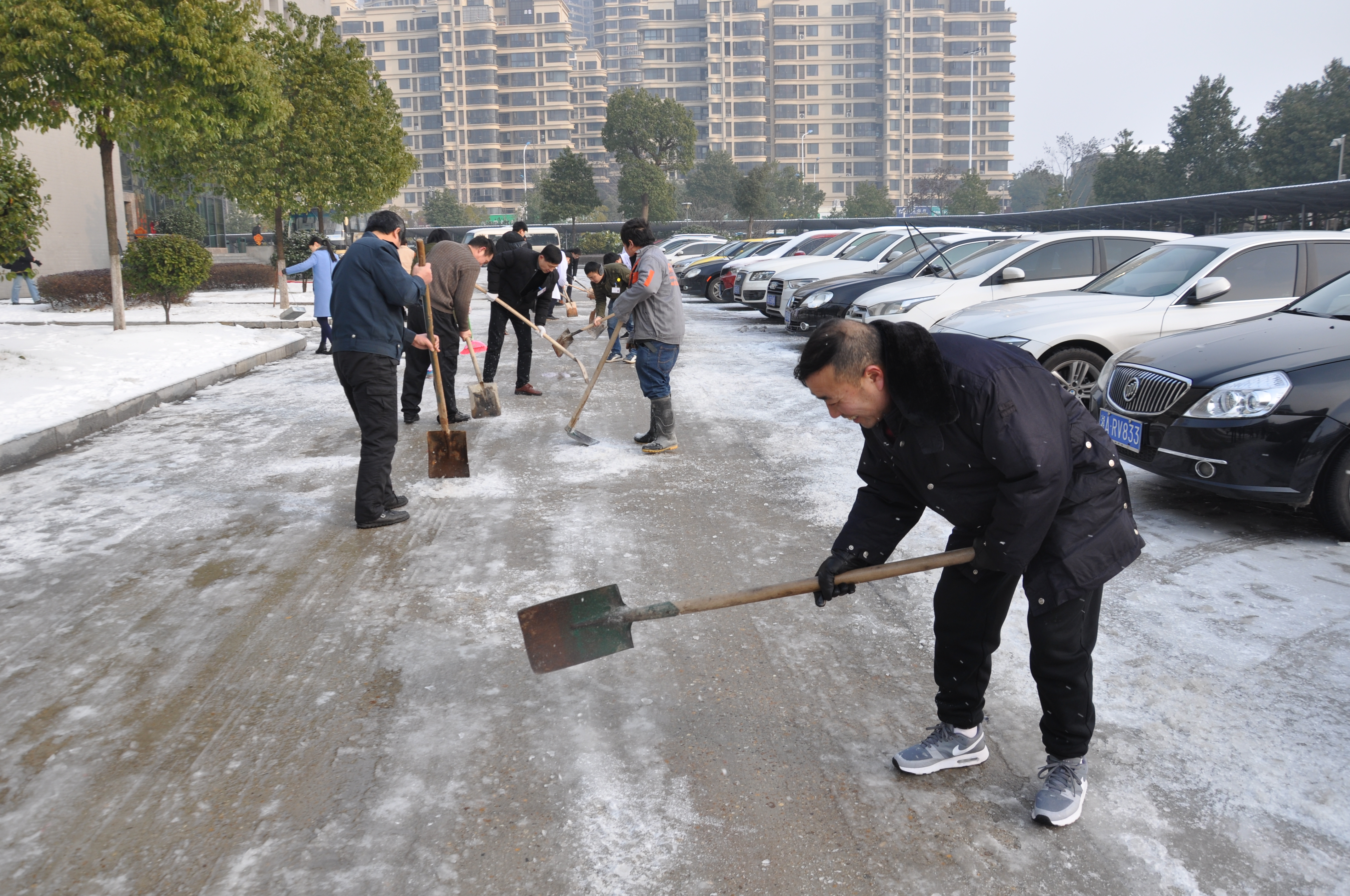 我院职工铲冰除雪，为病人开通“安全通道”